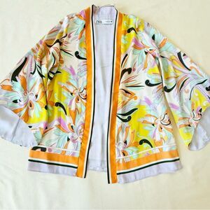 Zara Womens Top  Floral Colorful Longsleeve  Kimono Fashion Boho Casual XS